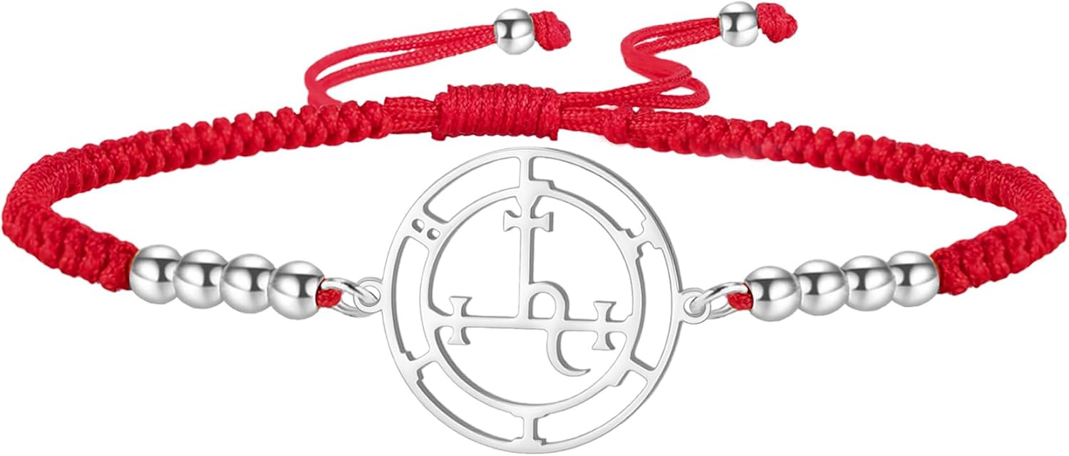 Sigil of Lilith bransoletka dla kobiet, ręcznie wykonana, pleciona lina, szczęśliwy czerwony sznurek, gotycki amulet, potrójny księżyc, , biżuteria, pogańska mitologia, czary, prezent - obrazek 2