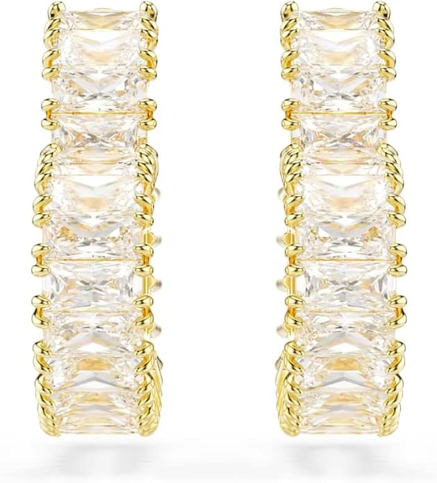 Swarovski Kolczyki kreole Matrix, Szlif schodkowy typu baguette, Serce, Małe, Białe, Powłoka w odcieniu złota - obrazek 2