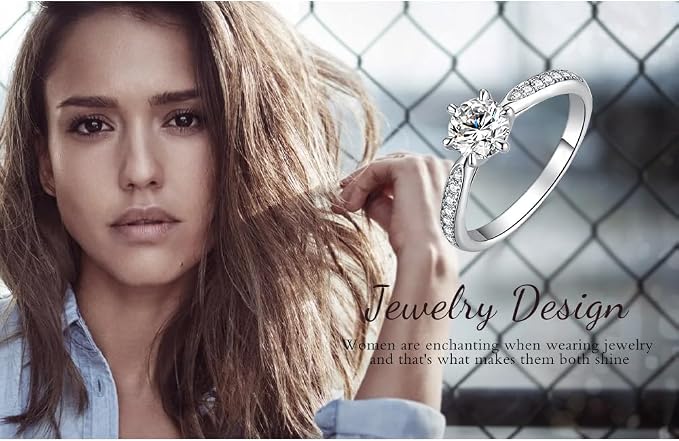 JewelryPalace 0,5ct klasyczny pierścionek z pasjansem damski pozłacany 14-karatowym białym złotem z motywem moissanitu, symulowany diament pierścionki z bocznymi kamieniami, proste pierścionki - obrazek 6