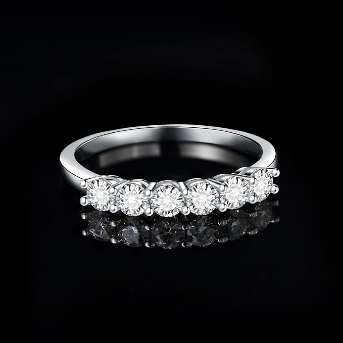 JewelryPalace 0,6ct Półwieczność damski pierścionek pozłacany 14-karatowym białym złotem z cyrkoniami, pierścionki damskie pozłacane 14-karatowym białym złotem z 6 kamieniami o okrągłym szlifie - obrazek 3