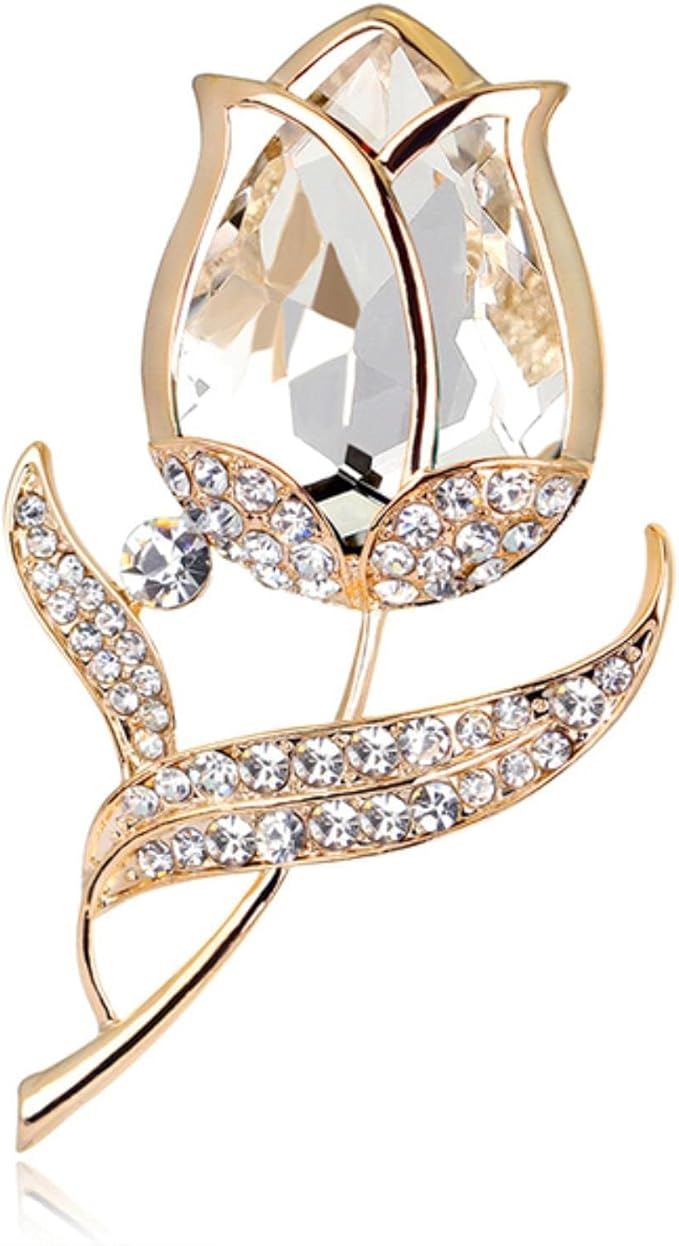 Nowa damska elegancka tulipan kwiat broszka przypinki Rhinestone kryształ dla kobiet sukienka płaszcz akcesoria moda broszka biżuteria prezent Jewelry
