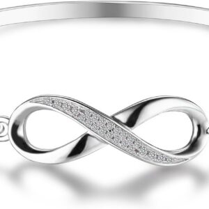 JewelryPalace Bransoletka Infinity Ladies Silver 925, zestaw biżuterii Bangle Infinity dla kobiet, bransoletki Infinity Sign Girls Mom Bangles z cyrkoniami dla dziewczyny