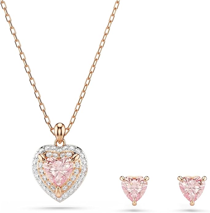 Swarovski Zestaw One, Szlif w kształcie serca, Oprawa brukowa, Serce, Różowy, Wykończenie z różnobarwnych metali