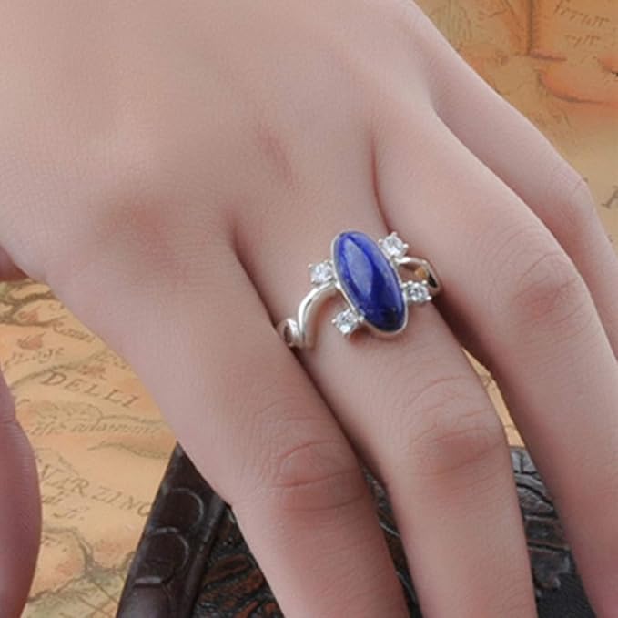 JinYu Zestaw 2 pierścionków unisex z motywem "Pamiętników wampirów" Elena Sapphire Crystal Daylight Ring i Katherine Sapphire Crystal wisiorek Daywalking naszyjnik, Metal, Szafir - obrazek 4