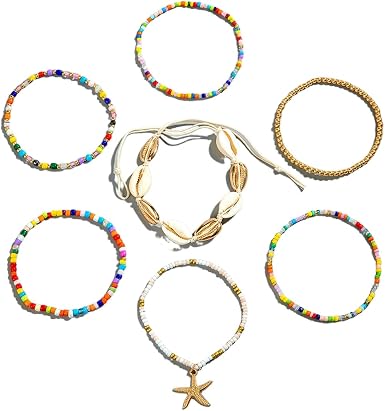 7 sztuk damskich bransoletek na kostkę, wielowarstwowe bransoletki na kostkę Boho, bransoletki na kostkę z rozgwiazdą, letnie bransoletki plażowe, akcesoria jubilerskie dla dziewcząt kobiet, - obrazek 3
