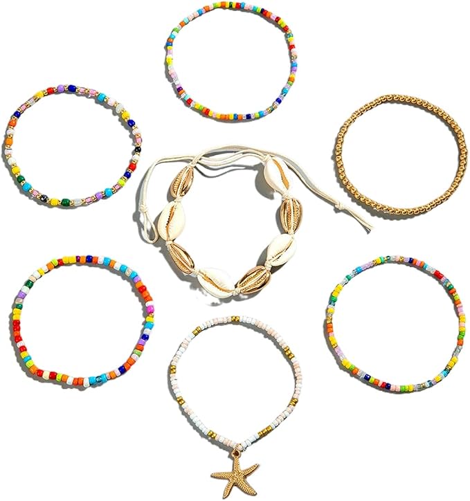 7 sztuk damskich bransoletek na kostkę, wielowarstwowe bransoletki na kostkę Boho, bransoletki na kostkę z rozgwiazdą, letnie bransoletki plażowe, akcesoria jubilerskie dla dziewcząt kobiet,