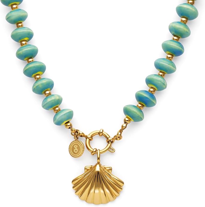 SINGULARU - Naszyjnik Shelly. Stal mit Pozłacany złotem 18K und Ceramika. Schmuck für Damen.