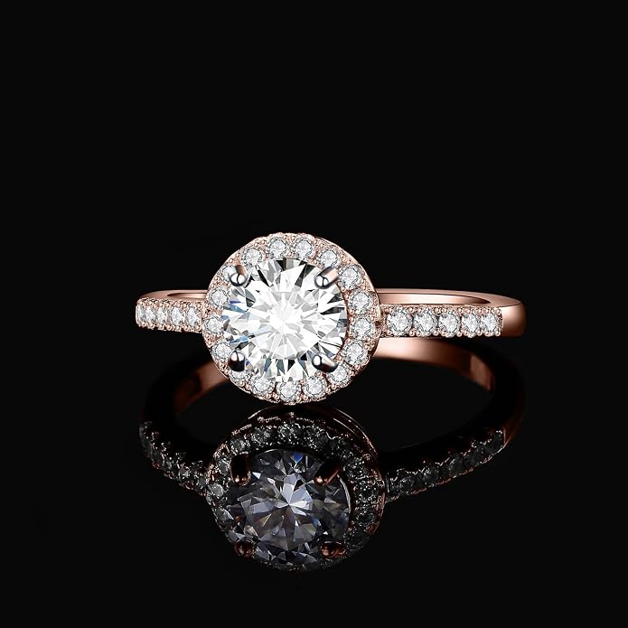 JewelryPalace okrągły szlif 1ct cyrkonia halo pierścionek zaręczynowy damski pierścionek zaręczynowy srebro 925, rocznicowe obrączki różowe złoto - obrazek 4