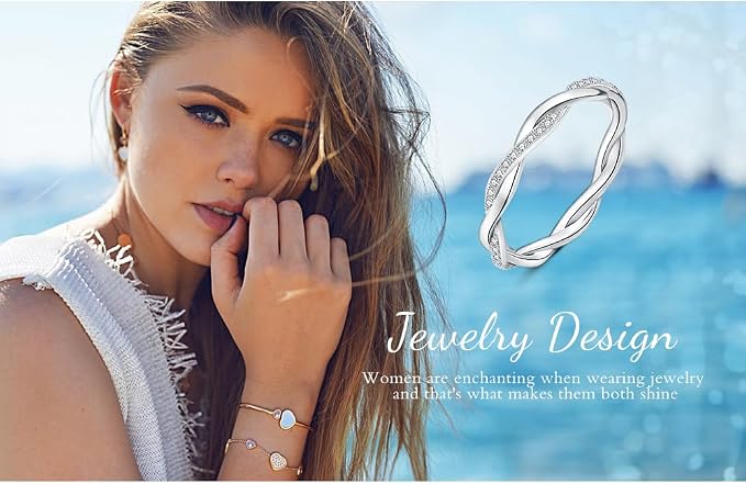 JewelryPalace Możliwość układania w stos "Love" Nieskończony pierścionek z okrągłym stanem 14-karatowe białe złoto, pierścionek zaręczynowy Torsade ślub obietnica obrączki, zestaw biżuterii ślubnej - obrazek 6