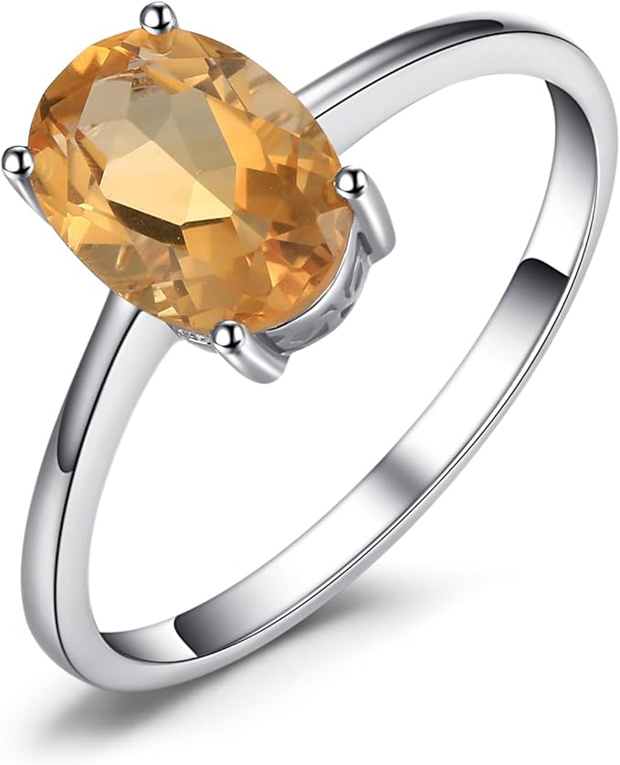 JewelryPalace Pierścionki damskie pozłacane 14-karatowym białym złotem, naturalny pomarańczowy cytryn, pierścionek zaręczynowy, pierścionek z okazji rocznicy dla kobiet, pierścionek zaręczynowy