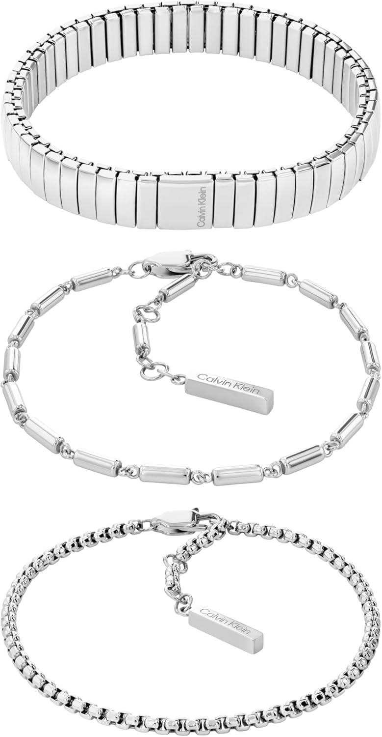 Calvin Klein Damska kolekcja CK STACKED Zestaw 3 bransoletek ze stali nierdzewnej - dostępne w wersji srebrnej lub złotej - obrazek 2