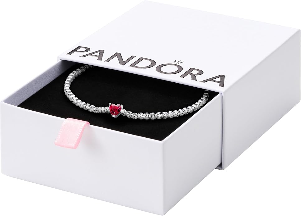 Pandora Timeless Bransoletka tenisowa ze srebra próby 925 z czerwonym kryształem i przezroczystą cyrkonią