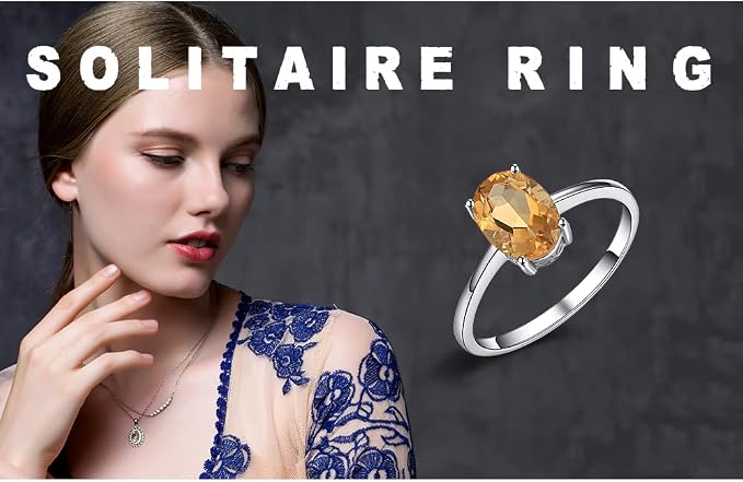 JewelryPalace Pierścionki damskie pozłacane 14-karatowym białym złotem, naturalny pomarańczowy cytryn, pierścionek zaręczynowy, pierścionek z okazji rocznicy dla kobiet, pierścionek zaręczynowy - obrazek 6