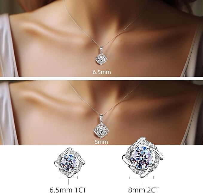 Naszyjnik damski z moissanitem, wisiorek, diament moissanit 1CT, hodowany w laboratorium, pokryty rodem, biżuteria wisiorek, z dołączonym pudełkiem prezentowym. - obrazek 4