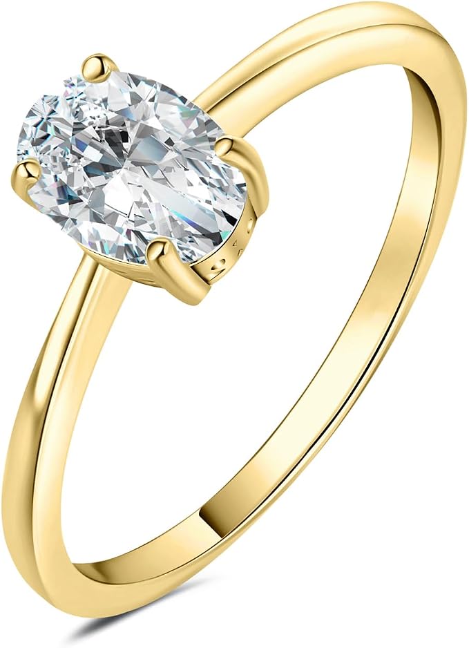 JewelryPalace 1ct klasyczny pierścionek damski pozłacany 14-karatowym żółtym złotem z cyrkonią, złote pierścionki z owalnym szlifem kamienia, złoty pierścionek ślubny zestaw biżuterii damskiej 11,5