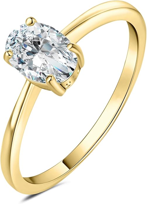 JewelryPalace 1ct klasyczny pierścionek damski pozłacany 14-karatowym żółtym złotem z cyrkonią, złote pierścionki z owalnym szlifem kamienia, złoty pierścionek ślubny zestaw biżuterii damskiej 10,5