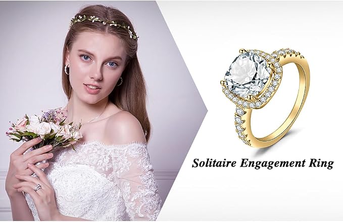 JewelryPalace Pierścionek zaręczynowy pierścionek zaręczynowy dla kobiet, poduszka 3ct cyrkonia pozłacana żółtym złotem, 14 K, obietnica ślubna, piękny prezent urodzinowy, biżuteria damska 49 - obrazek 6