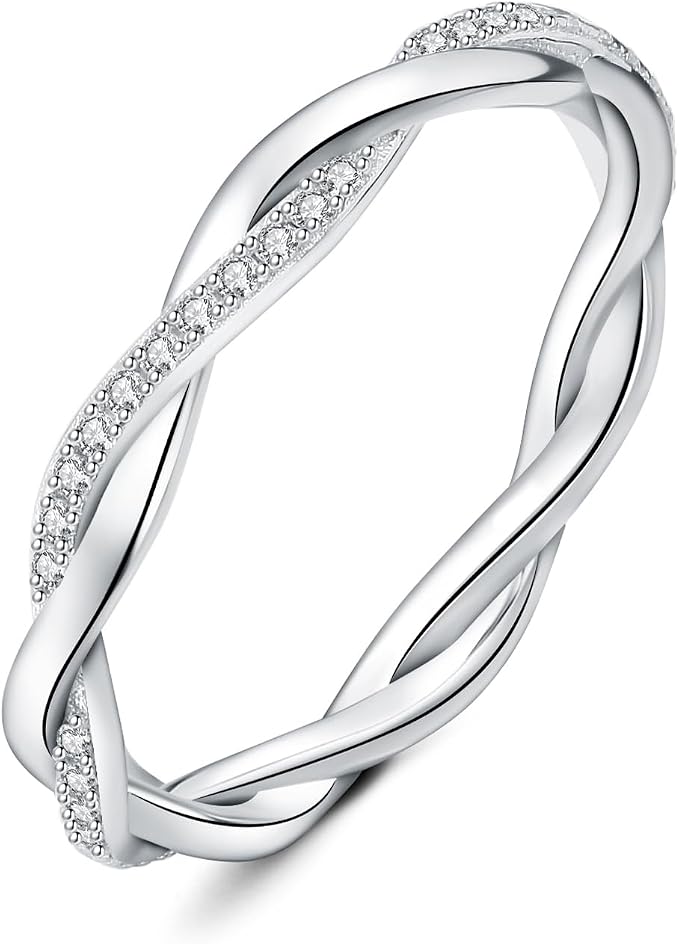 JewelryPalace Możliwość układania w stos "Love" Nieskończony pierścionek z okrągłym stanem 14-karatowe białe złoto, pierścionek zaręczynowy Torsade ślub obietnica obrączki, zestaw biżuterii ślubnej