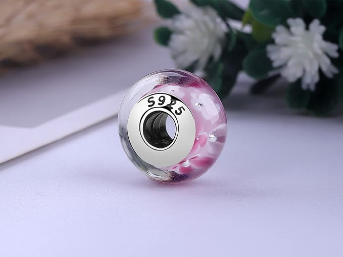 Murano Glass Charm Do Damskiej Bransoletki i Naszyjnika, Srebrny Charm Próby 925, Kompatybilny z Pandora, Gnoce i Trollbeads - obrazek 5