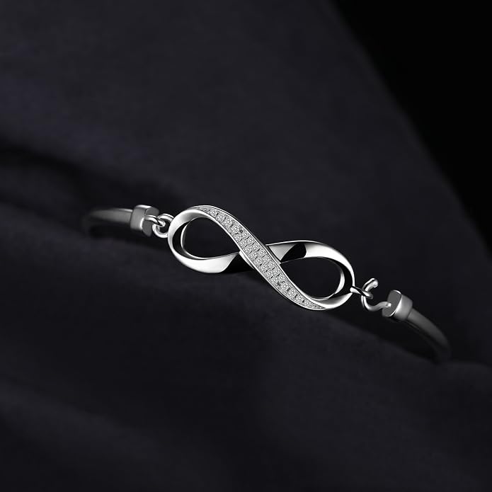 JewelryPalace Bransoletka Infinity Ladies Silver 925, zestaw biżuterii Bangle Infinity dla kobiet, bransoletki Infinity Sign Girls Mom Bangles z cyrkoniami dla dziewczyny - obrazek 3