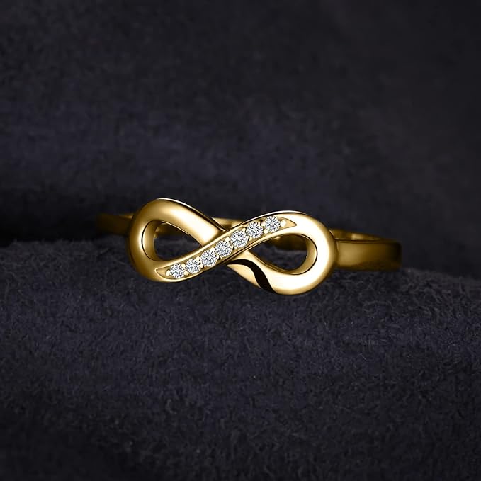 JewelryPalace Cyrkonia Nieskończony pierścionek damski pozłacany 14K żółte złoto, pierścionek zaręczynowy, pierścionki na rocznicę ślubu obietnica obrączka, biżuteria damska 59,5 - obrazek 3