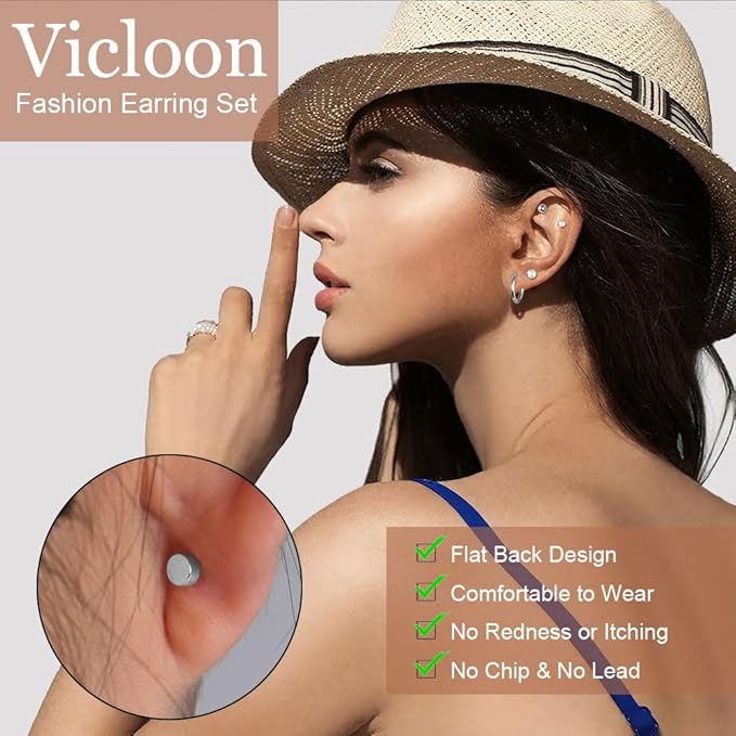 Vicloon Chirurgiczne kolczyki stalowe, 9 par kolczyki sztyfty płaskie retro kolczyki koła chrząstki hipoalergiczne chrząstka Helix kolczyki do uszu zestaw kolczyków damskie - obrazek 5