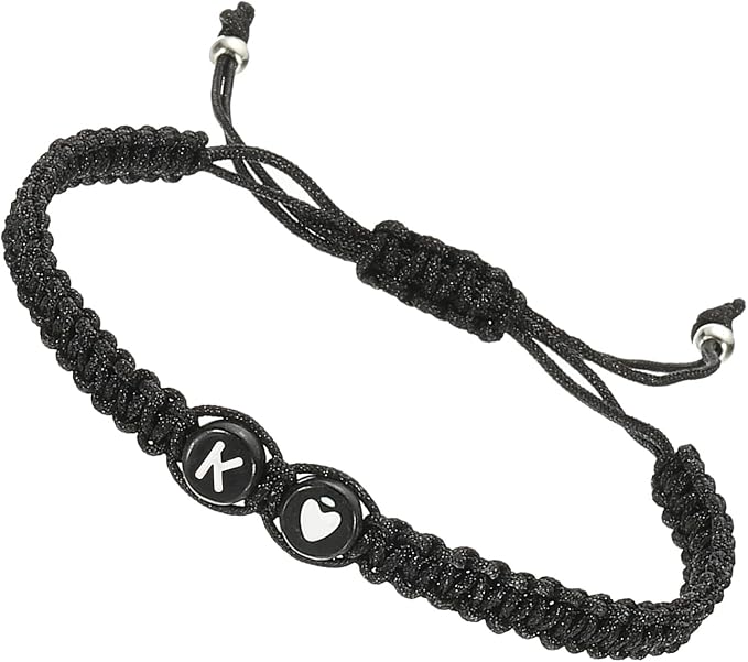 PATIKIL Bransoletka z inicjałem, regulowany alfabet serce pleciona czarna lina bransoletka pasująca para bransoletka inicjałowa spersonalizowane prezenty
