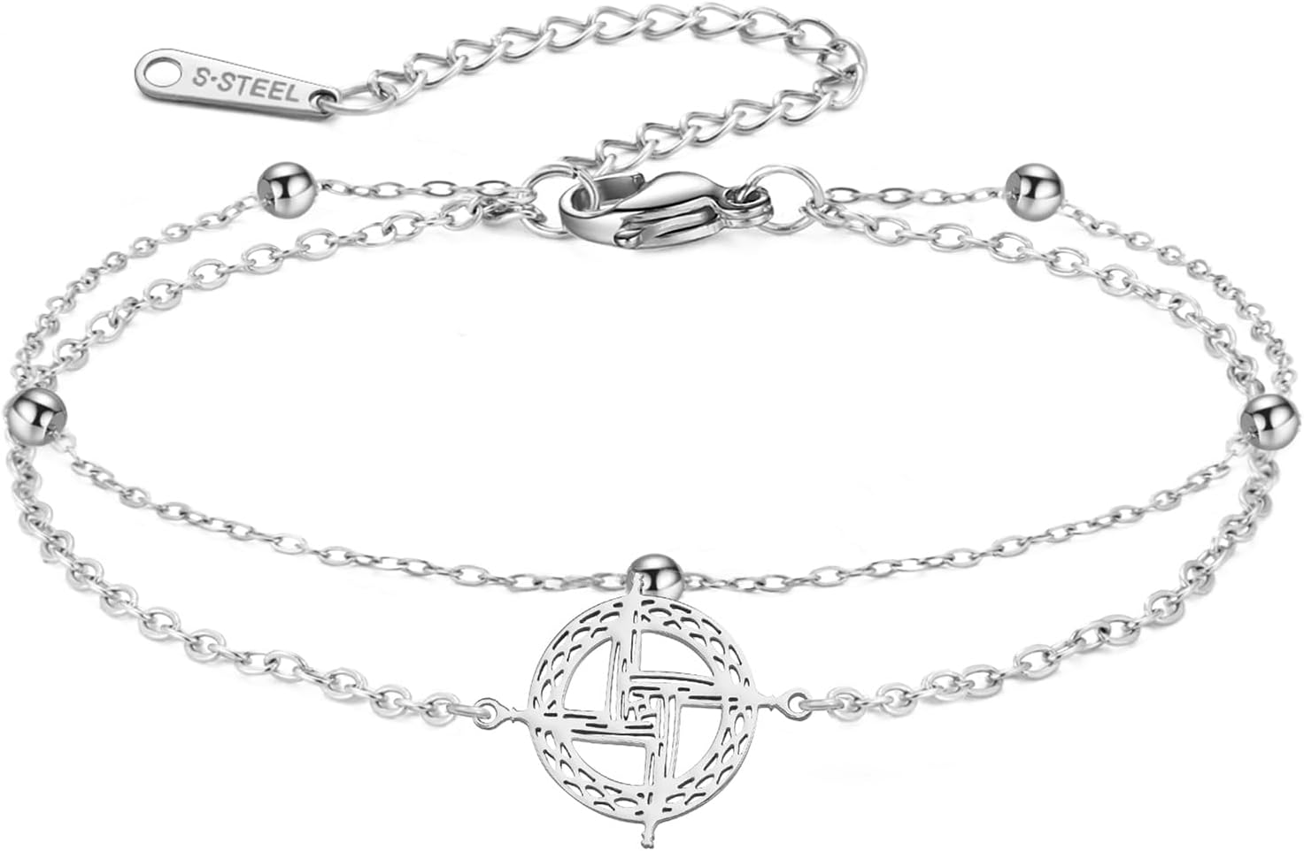 TEAMER Celtycki krzyż świętej Brygidy bransoletka dwuwarstwowy łańcuszek z koralików tradycyjny irlandzki krzyż św. Brygida bransoletka amulet irlandzki talizman biżuteria dla kobiet - obrazek 2
