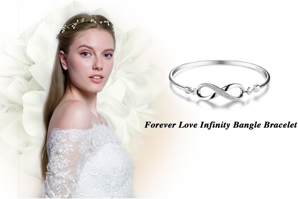 JewelryPalace Bransoletka Infinity Ladies Silver 925, zestaw biżuterii Bangle Infinity dla kobiet, bransoletki Infinity Sign Girls Mom Bangles z cyrkoniami dla dziewczyny - obrazek 6