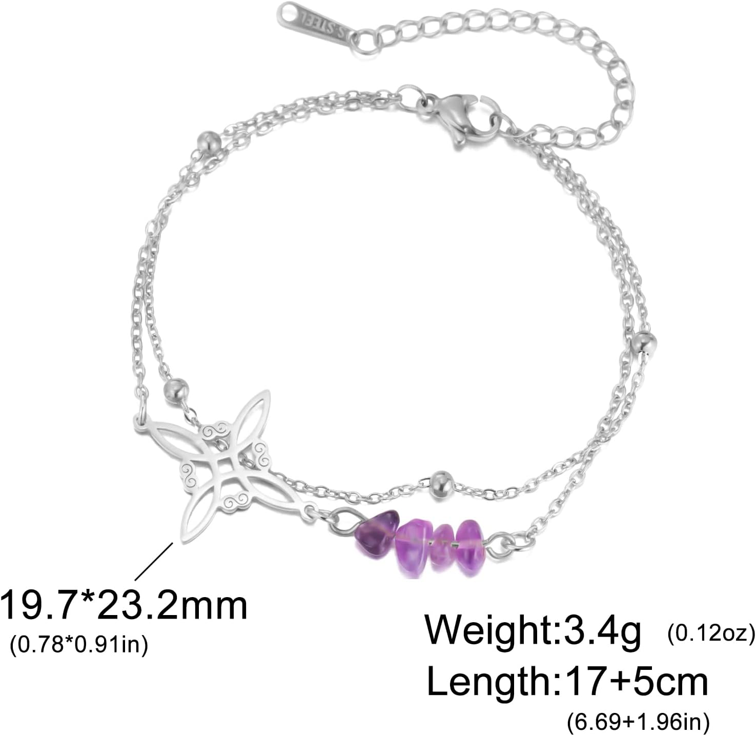 LIKGREAT Bransoletka z węzłem wiedźmy z kryształem ametystu | Bransoletka z koralików ze stali nierdzewnej Amulet ochronny z węzłem celtyckim biżuteria duchowa Wicca dla kobiet - obrazek 7