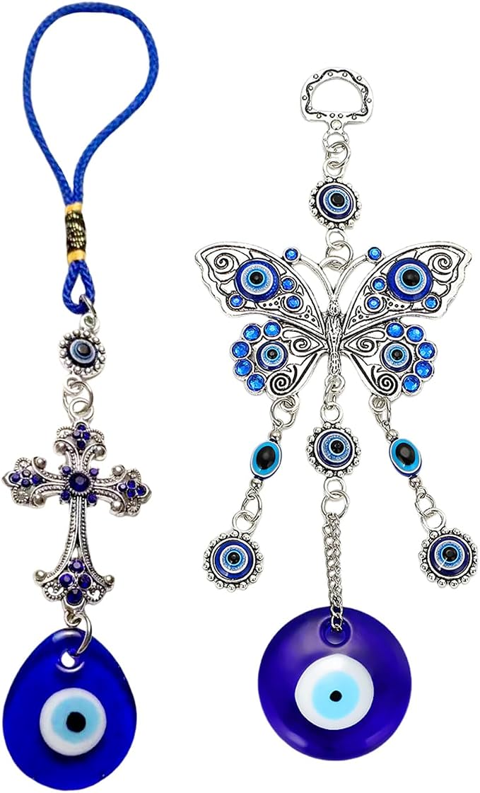 1 sztuka niebieskiego oka wisiorek i 1 sztuka wisiorka z krzyżem, zawieszka w stylu etnicznym, zawieszka do samochodu, prezent ślubny, biżuteria ochronna do ciała.
