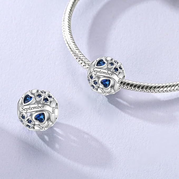LNQOBU Birthstone Charms do bransoletek Pandora, srebro wysokiej próby 925, zawieszka w kształcie serca w kształcie serca, prezent urodzinowy dla kobiet - obrazek 3