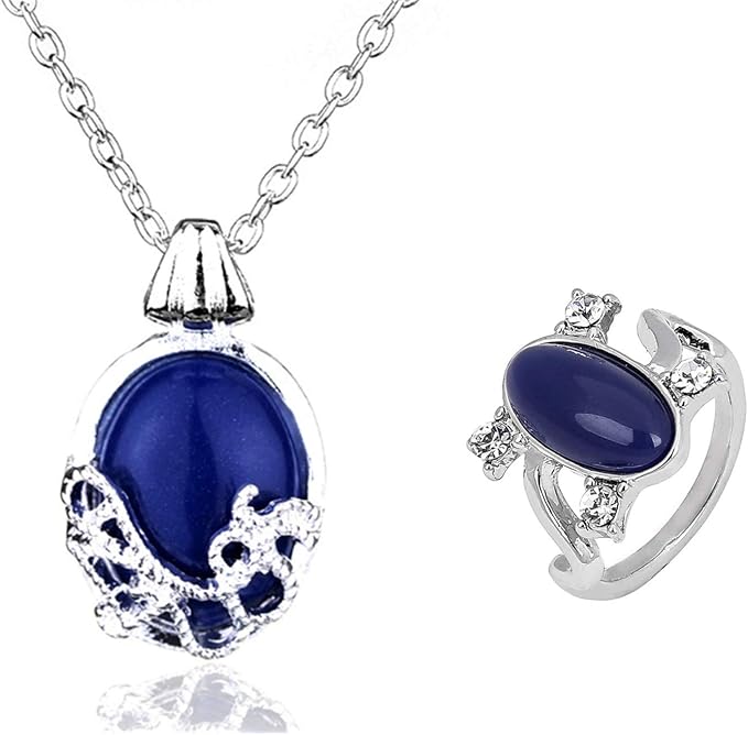JinYu Zestaw 2 pierścionków unisex z motywem "Pamiętników wampirów" Elena Sapphire Crystal Daylight Ring i Katherine Sapphire Crystal wisiorek Daywalking naszyjnik, Metal, Szafir