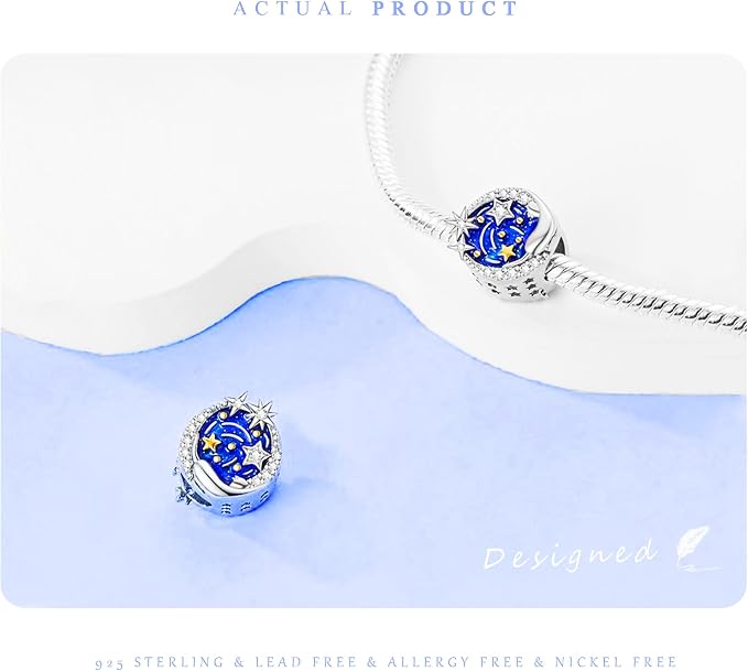 Zawieszka charms ze srebra próby 925, niebieski, księżyc, gwiazdy, słońce, krzyż, pierś, , Maria, Boho, koraliki, biżuteria do bransoletki, urocza bransoletka dla kobiet, dorosłych - obrazek 6