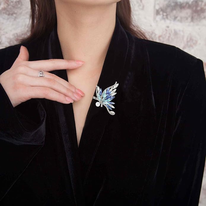 Broszka Vintage elegancka wyjątkowa broszka moda broszka stras przypinka biżuteria akcesoria prezenty stras guzik niebieski biały - obrazek 3