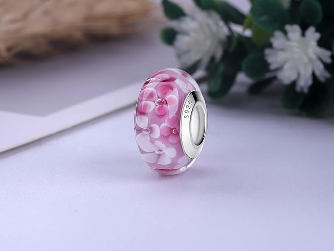 Murano Glass Charm Do Damskiej Bransoletki i Naszyjnika, Srebrny Charm Próby 925, Kompatybilny z Pandora, Gnoce i Trollbeads - obrazek 4