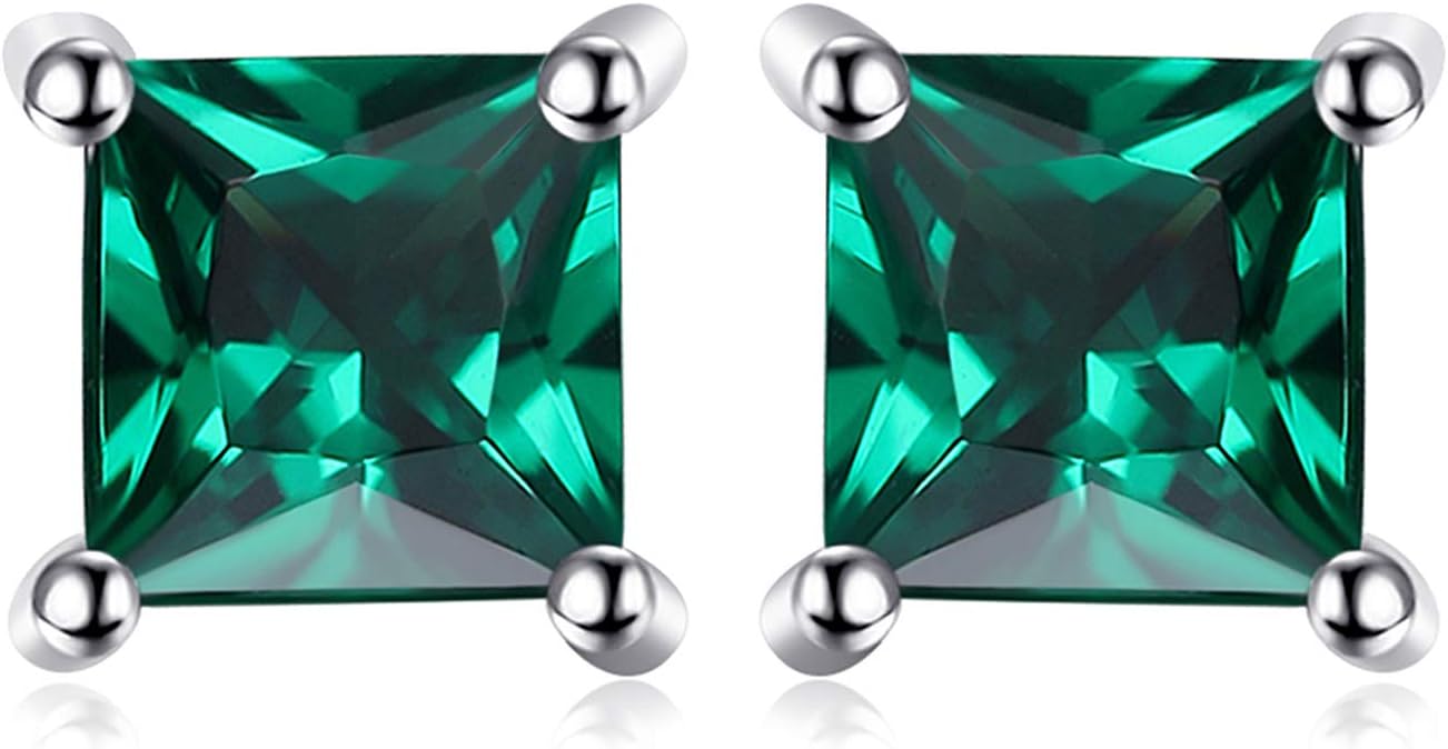 Jewelry Palace Kolczyki Kwadratowe Prawdziwy Ametyst, kolczyki sztyfty Srebro 925. - obrazek 3