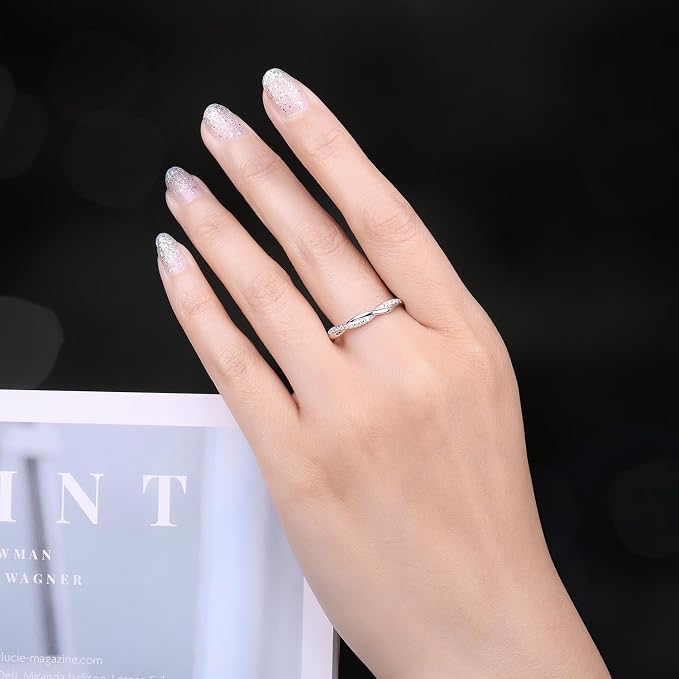 JewelryPalace Możliwość układania w stos "Love" Nieskończony pierścionek z okrągłym stanem 14-karatowe białe złoto, pierścionek zaręczynowy Torsade ślub obietnica obrączki, zestaw biżuterii ślubnej - obrazek 5