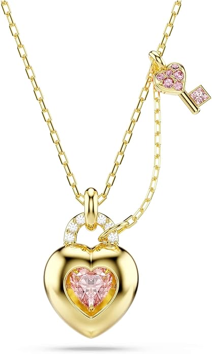 Swarovski Wisiorek Idyllia, Szlify różnorodne, Serce, klucz, Różowy, Powłoka w odcieniu złota