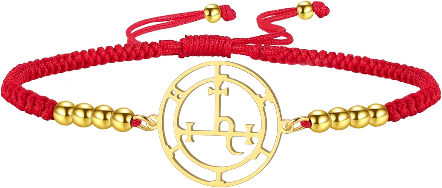 Sigil of Lilith bransoletka dla kobiet, ręcznie wykonana, pleciona lina, szczęśliwy czerwony sznurek, gotycki amulet, potrójny księżyc, , biżuteria, pogańska mitologia, czary, prezent - obrazek 4