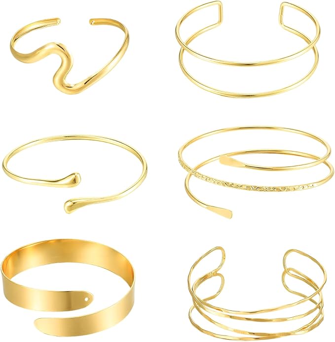 Cobee 6 sztuk bransoletek na ramię, 8 cm, regulowana bransoletka damska, minimalistyczna bransoletka w stylu boho, punk, kręcona, zestaw delikatnych bransoletek dla dziewcząt