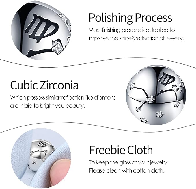 Kobiety Charm Zawieszek Znaki gwiazdek dla bransoletki 925 Sterling Silver 12 gwiazdek Charms Beads odpowiednie dla Pandora bransoletki, Kompatybilny z europejskim bransoletkiem i bransoletkiem - obrazek 5