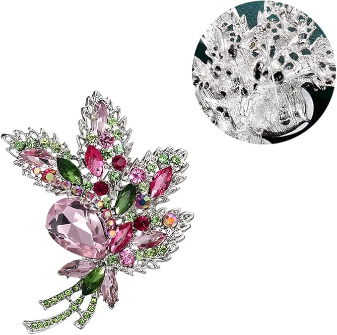 broszka z bukietem Rhinestone, broszka kwiatowa, broszka damska, na codzienną imprezę taneczną, kolację, przyjęcie urodzinowe itp. (różowy) - obrazek 4