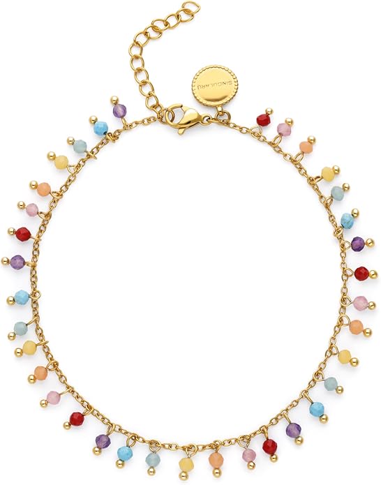 SINGULARU - Bransoletka na kostkę Shamira Stones. Stal mit Pozłacany złotem 18K und Kamień naturalny. Schmuck für Damen.