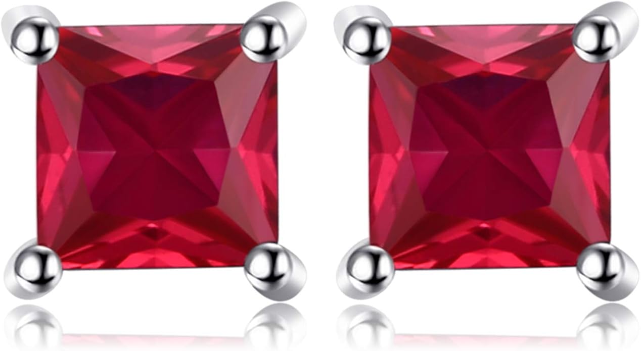 Jewelry Palace Kolczyki Kwadratowe Prawdziwy Ametyst, kolczyki sztyfty Srebro 925.
