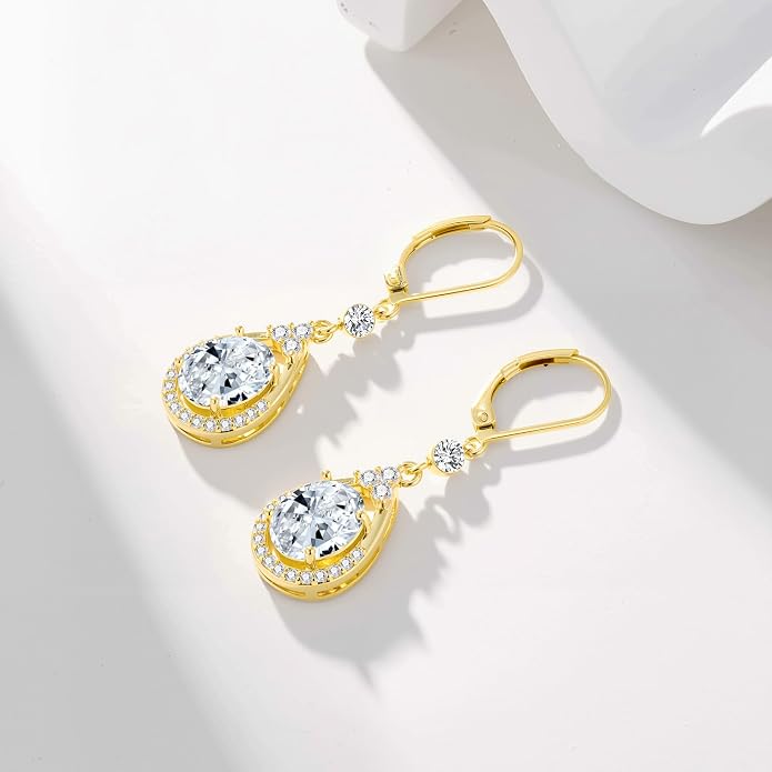 Złote kolczyki wiszące dla kobiet, pozłacane 14-karatowym złotem, kolczyki z cyrkoniami w kształcie kropli wody, srebro próby 925, długie wiszące w kształcie łezki, złota biżuteria ślubna dla kobiet - obrazek 6