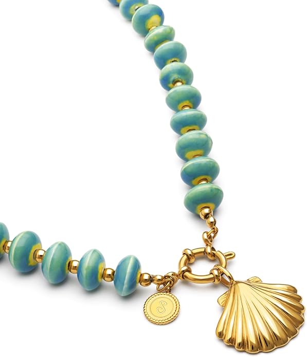 SINGULARU - Naszyjnik Shelly. Stal mit Pozłacany złotem 18K und Ceramika. Schmuck für Damen. - obrazek 3