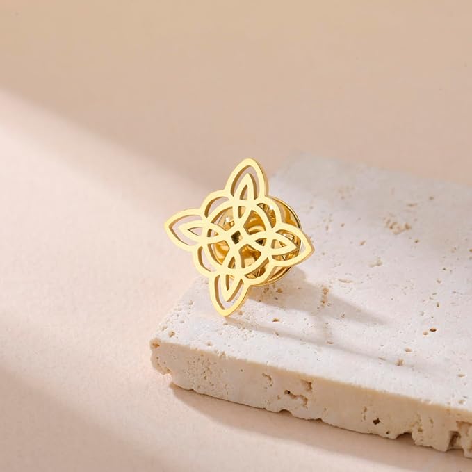 KKJOY Broszki ze stali nierdzewnej czarownica węzeł szpilka do klapy akcesoria odzieżowe biżuteria czary magiczny symbol dla kobiet mężczyzn (styl 2) - obrazek 3
