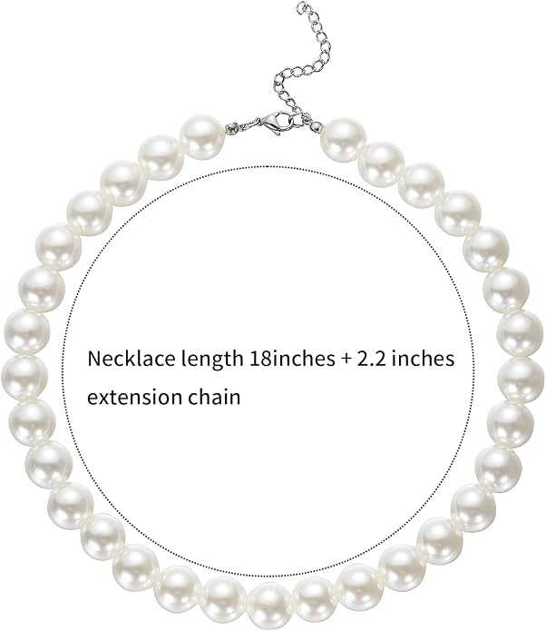 Naszyjnik damski z białymi okrągłymi perłami, długość 45 cm, sztuczne perły, choker, naszyjnik, naszyjnik z pereł na wesele, imprezę, 6/8/10/12/14 mm, 45.72 cm x 6 mm, Perła, Perła - obrazek 6