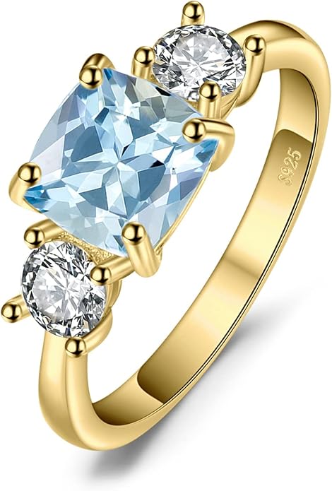 JewelryPalace 2ct prawdziwy naturalny niebieski topaz pierścionek dla kobiet, pierścionek zaręczynowy srebrne pierścionki 925, biżuteria na rocznicę ślubu dziewczęca różowe złoto